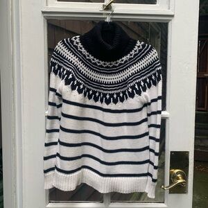 Black and White Patterned Turtleneck Sweater